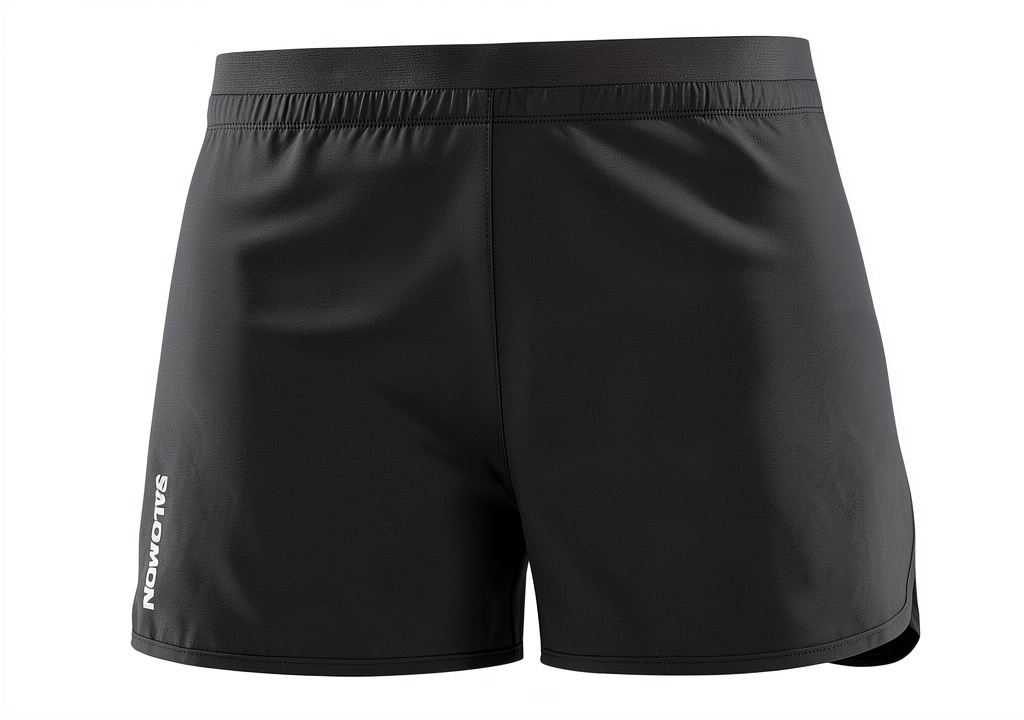 Salomon womens running shorts in Deep Black color during a run
