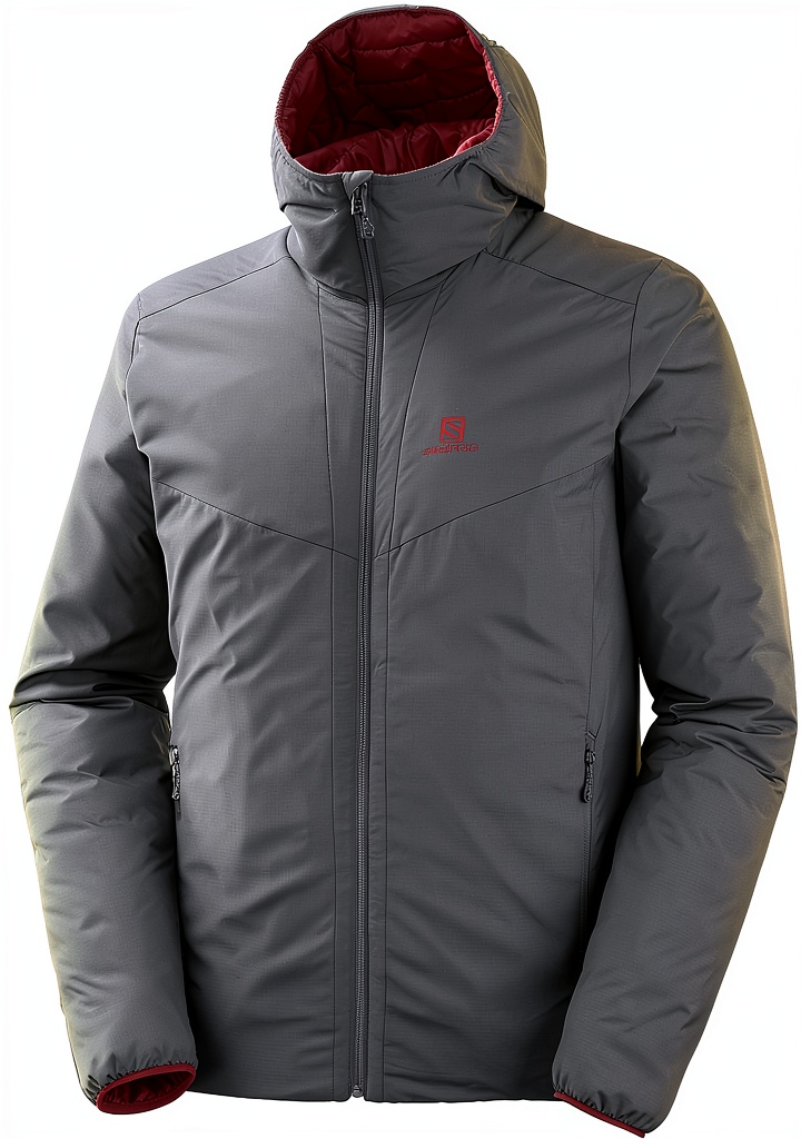 Salomon Drifter Loft Hoodie in Biking Red color on a model during outdoor activity