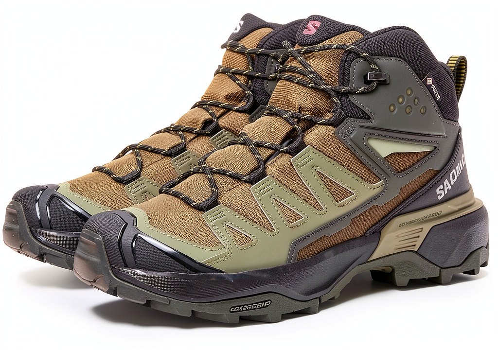 Salomon hiking boots on a rocky trail showcasing grip and design