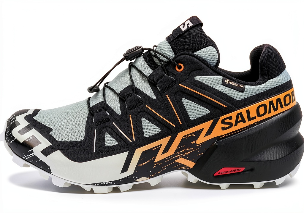 Salomon Men's Trail Running Shoes Grip Waterproof Fit unboxed on a wooden table