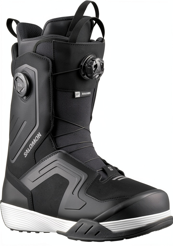 Salomon freestyle ski boots showcasing BOA lacing system and black design