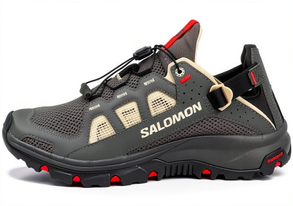 Salomon Women's Techamphibian 5 Sandals Pewter Moth Fiery Red-0
